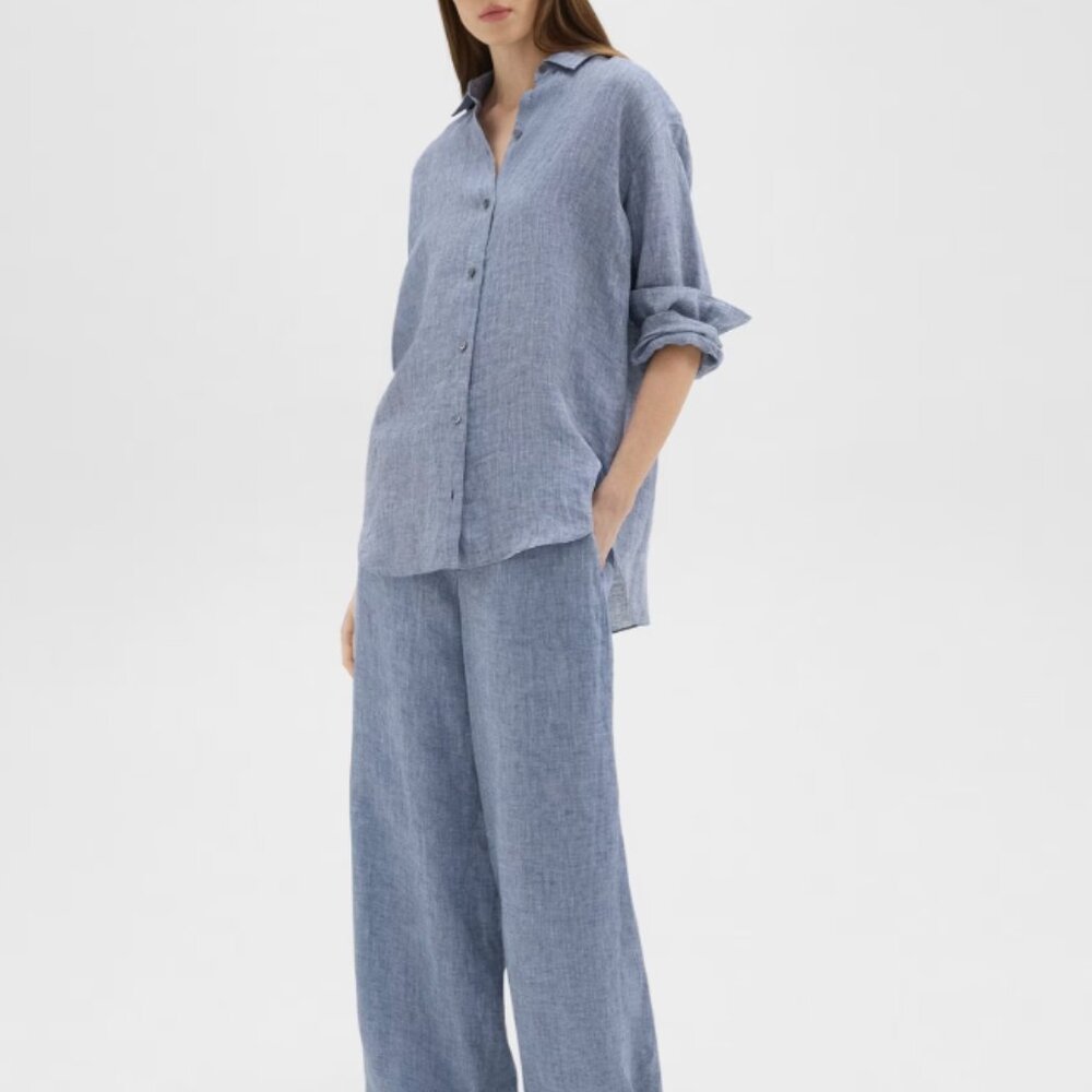 Theory Relaxed Pull-On Drawstring Pant in Chambray